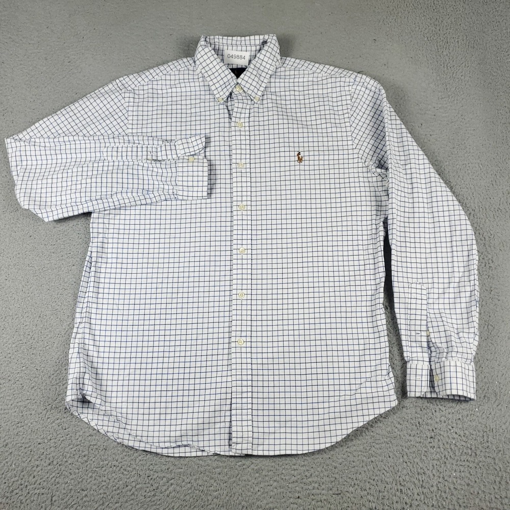 Ralph Lauren Shirt Mens XL White Blue Check Pony Casual Button Up Long Sleeve *
